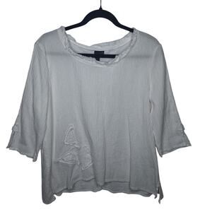 Focus Casual Life Crinkle Top Medium Gauze White Boxy Lagenlook Artsy Boho Crop